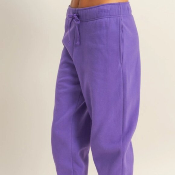 Double Zero Pants - Mid-Rise Drawstring Jogger Pants purple